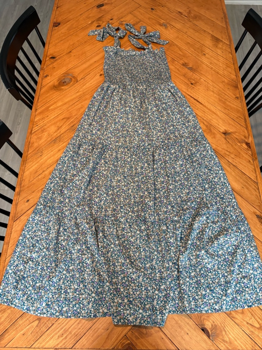 Blue Floral Tie-Strap Maxi Dress